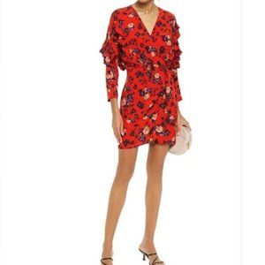 IRO Nucha Ruffle-Trimmed Floral-Print Crepe Mini Wrap Dress Size 38